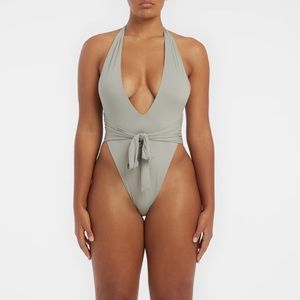 Riot Swim Milli One Piece Swimsuit & Cover Up Skirt in Cool Gray - Large (L)